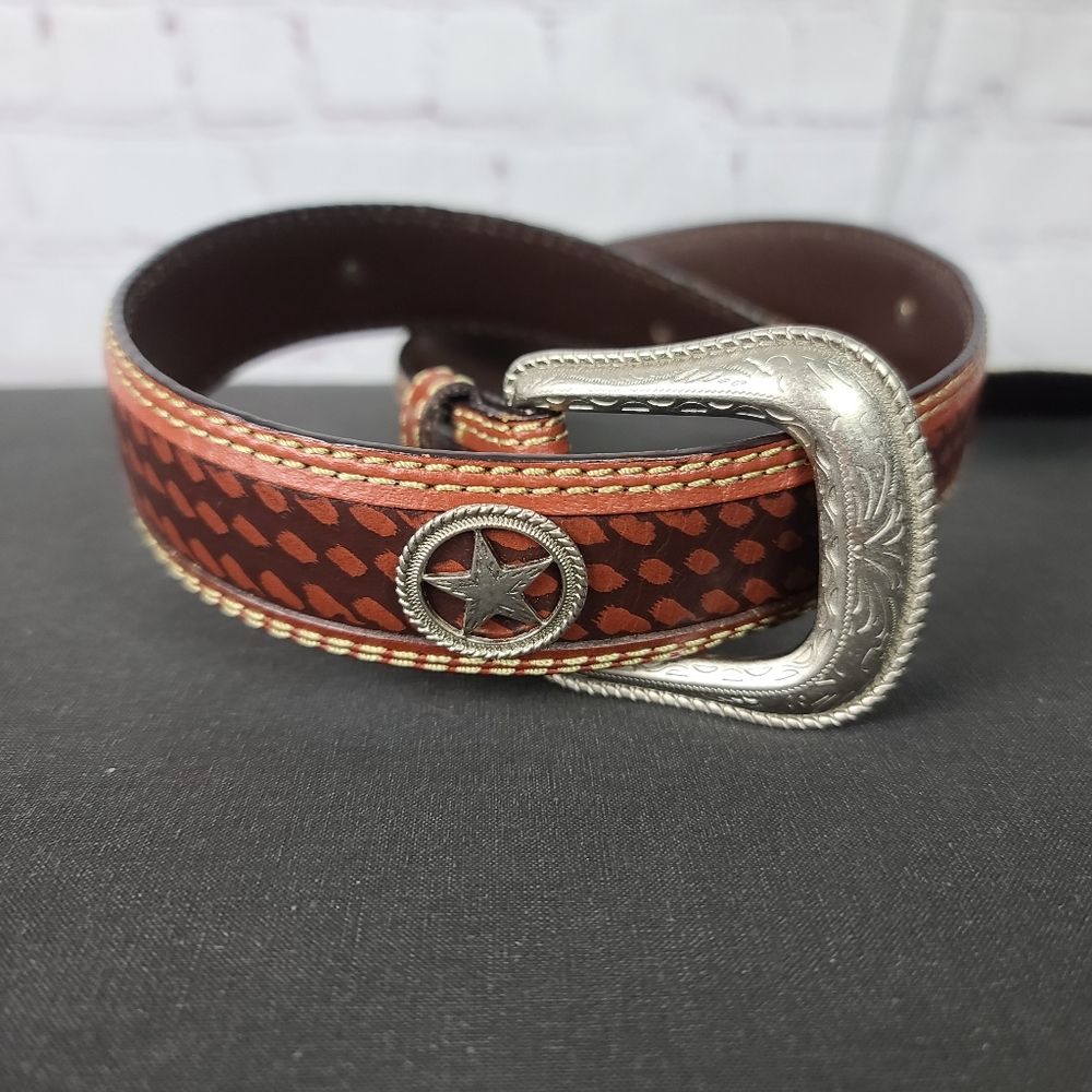 Western Texas Ranger Star Genuine Leather Belt. Sz 34/85